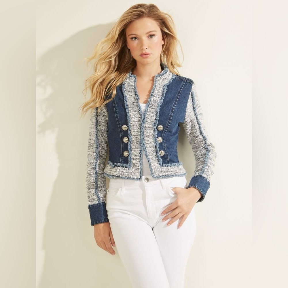 NWT!Guess Tweed Denim Jacket - Picture 2 of 3